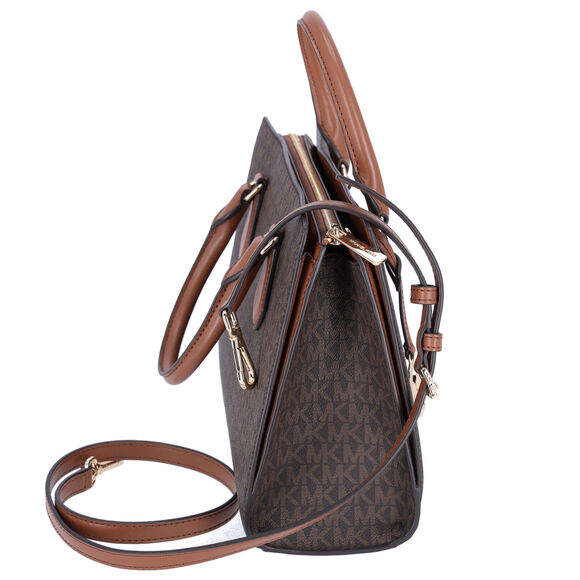 Michael Kors Sheila Medium Signature MK Metallic Satchel Brown Gold + Wallet - Picture 3 of 8